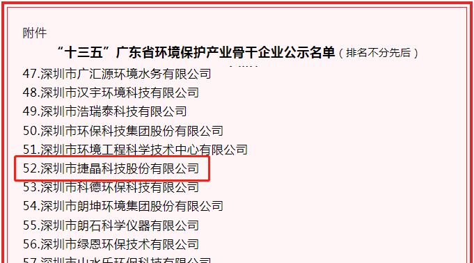 喜訊！捷晶科技獲“‘十三五’廣東省環(huán)境保護產(chǎn)業(yè)骨干企業(yè)”認定